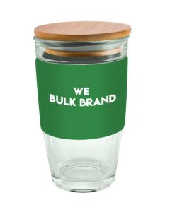 475ml Bamboo Lid Glass Cups Logo Decorated